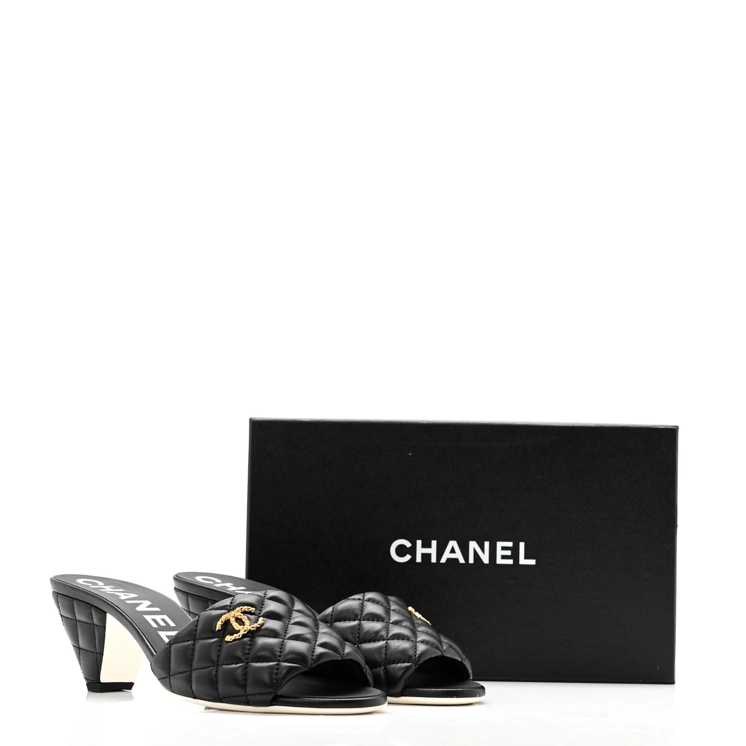 Lambskin Quilted Textured CC Mules 40 Black - Top Club