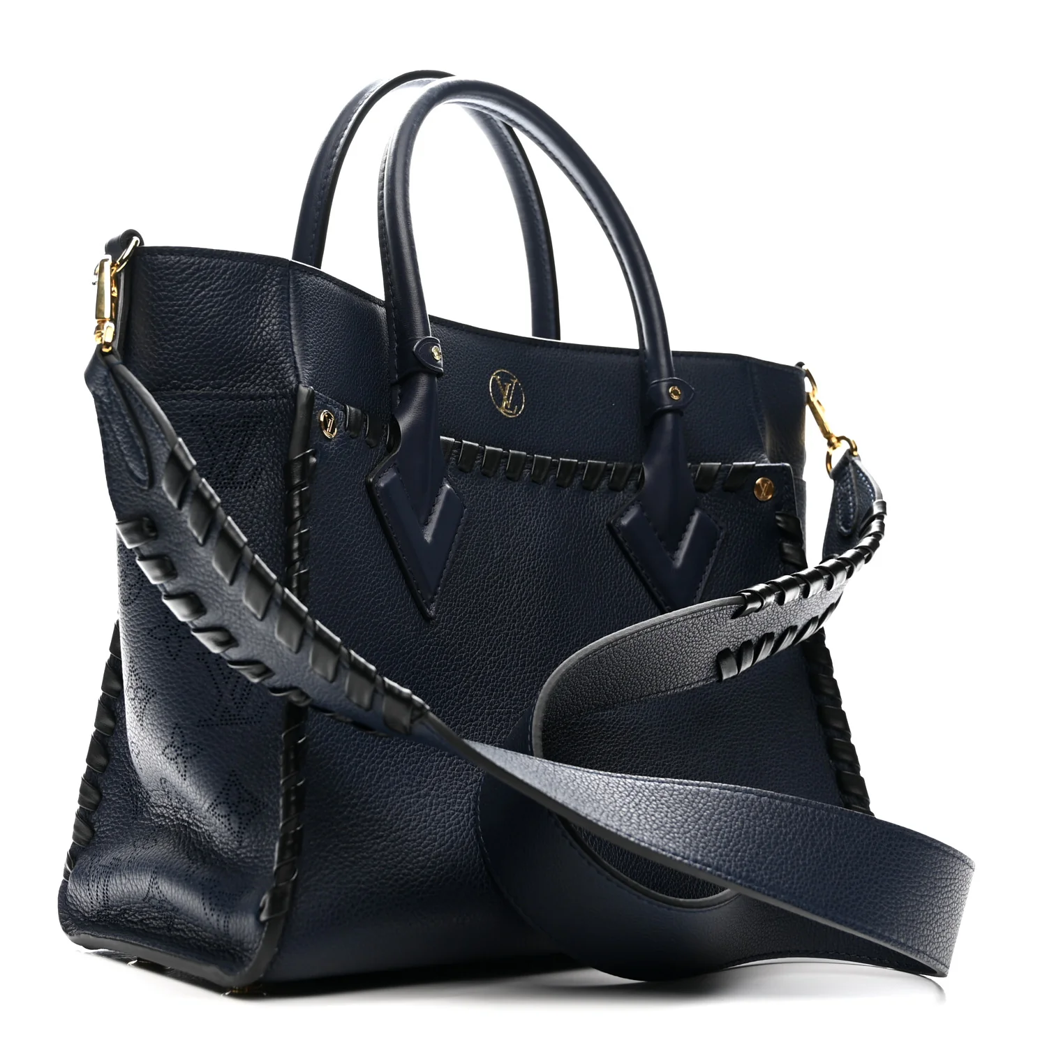 Calfskin Mahina Braided On My Side MM Navy Blue