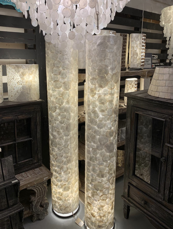 Capiz schelpen staande vloerlamp cilinder 160cm