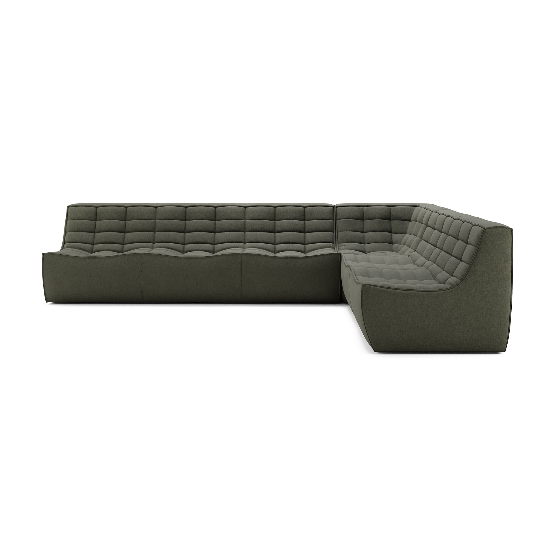 Modulaire bank N701 moss green set 2+3 seat, 90° rechte hoek