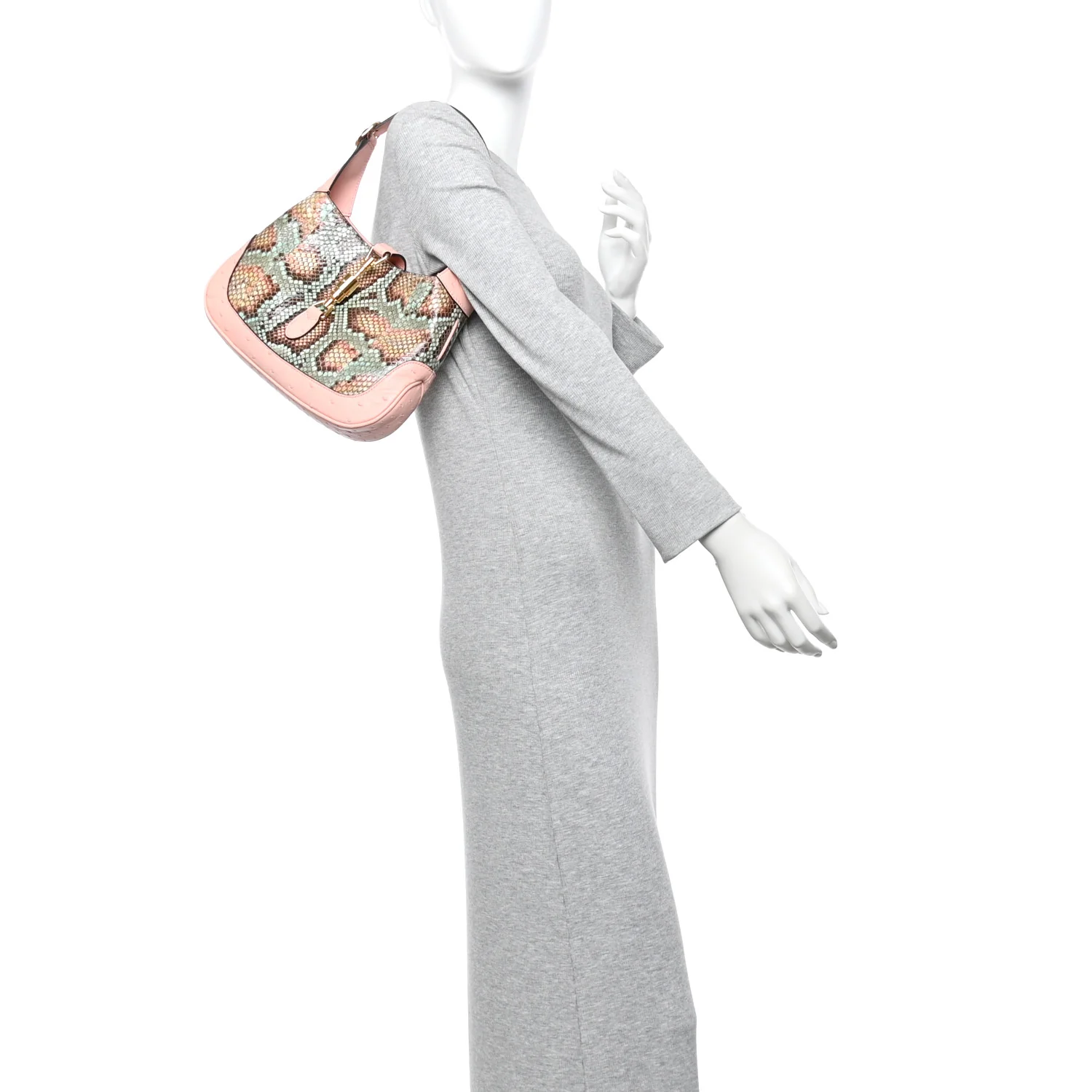 Snakeskin Ostrich Calfskin Small Jackie 1961 Hobo Pink Multicolor