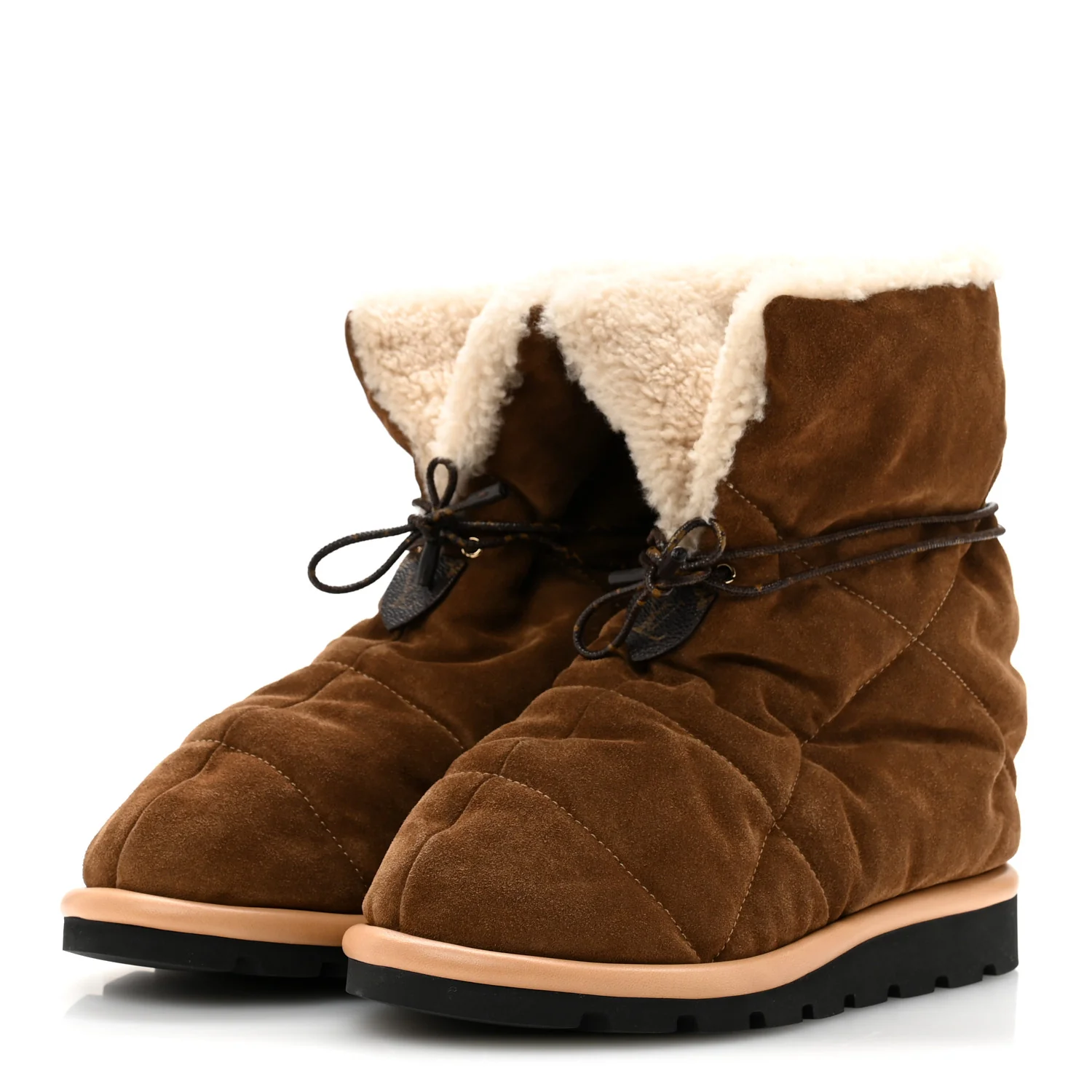 Suede Shearling Quilted Flat Ankle Boot 38 Beige - Top Club
