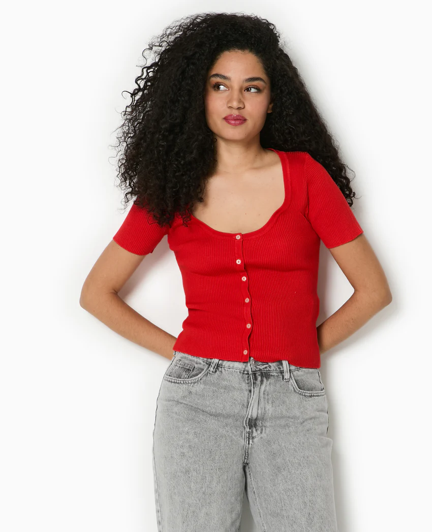 Pimkie T-shirt boutonné en maille côtelée