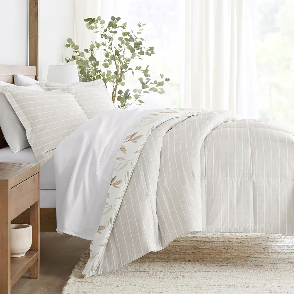 Foliage Stripe Reversible Down-Alternative Comforter Set (Sale)