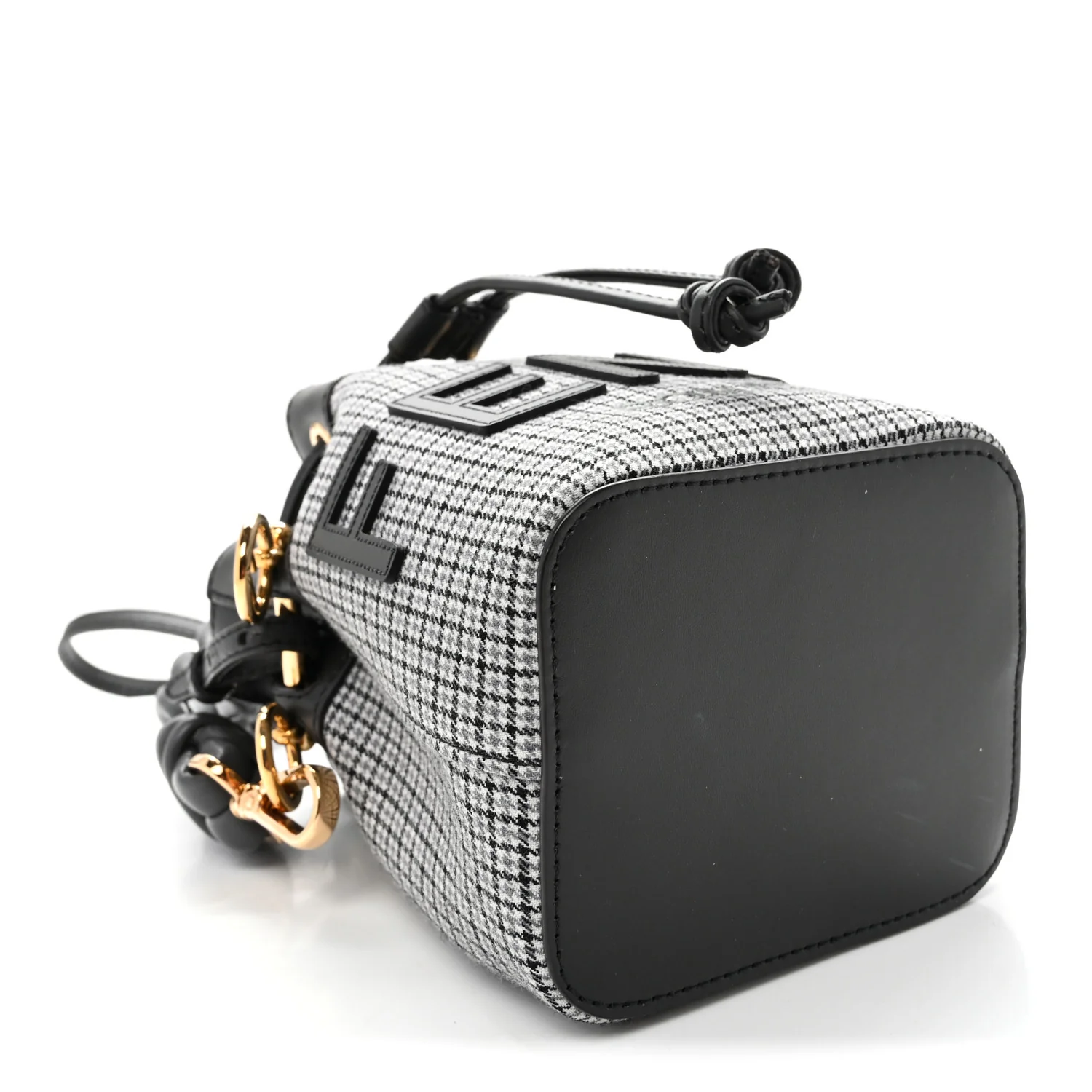 Wool Vitello Grace Small Houndstooth Mini Mon Tresor Bucket Bag Grigio Anthracite - Top Club