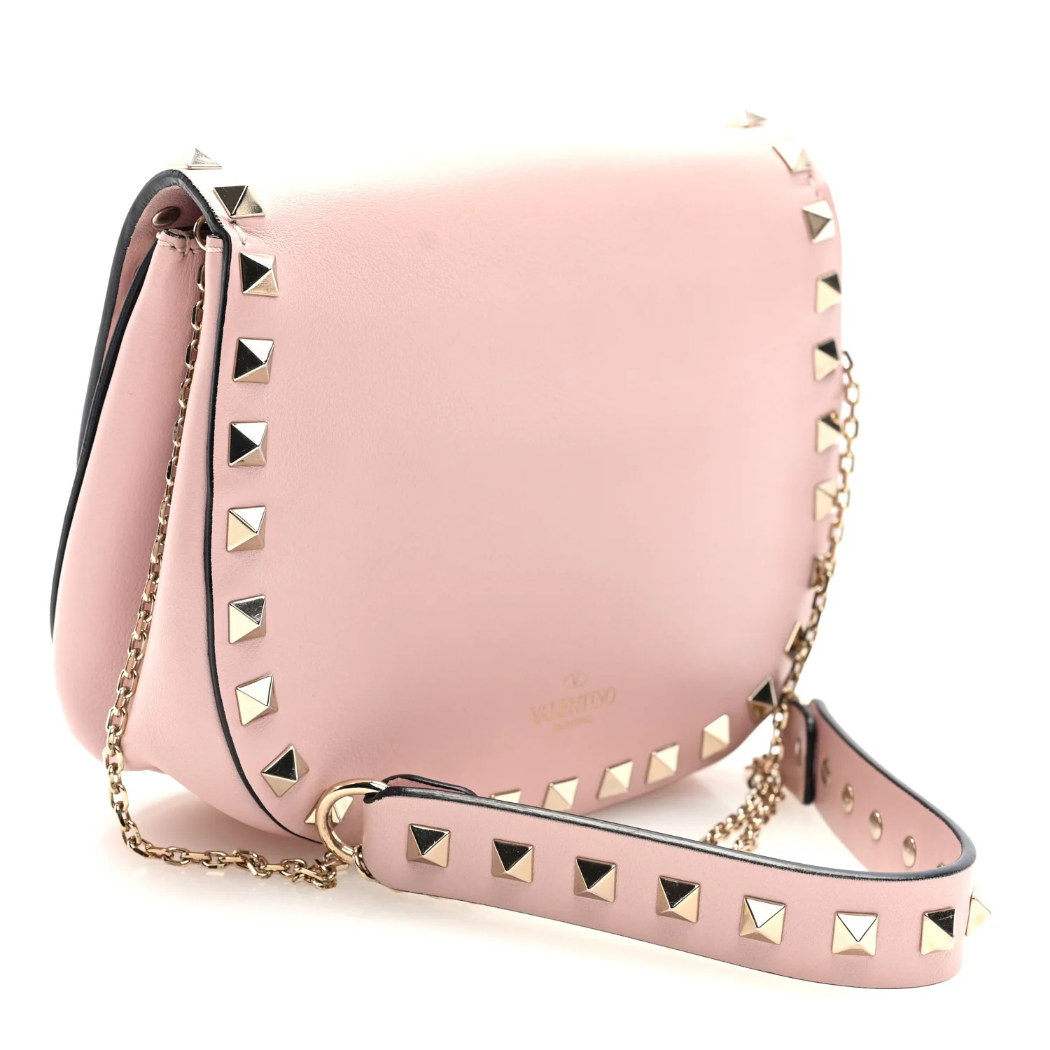 Vitello Rockstud Crossbody Saddle Bag Water Rose - Top Club