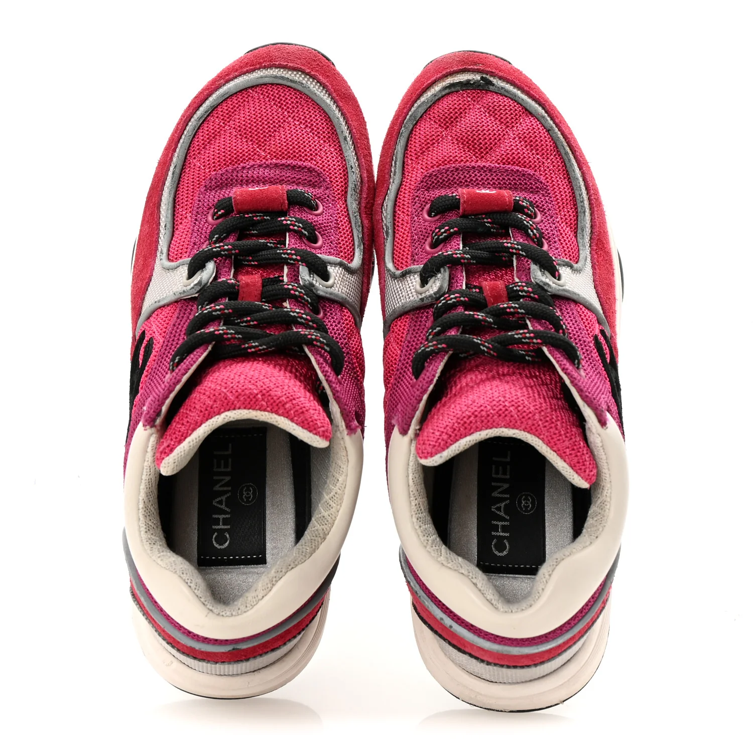 Mesh Suede Calfskin Womens CC Sneakers 35 Dark Pink Silver