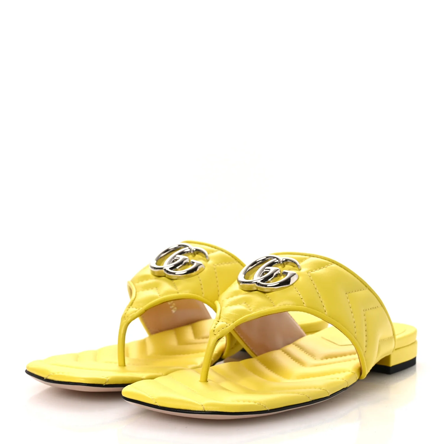 Nappa Charlotte Double G Marmont Thong Sandals 37.5 Acid Lime - Top Club