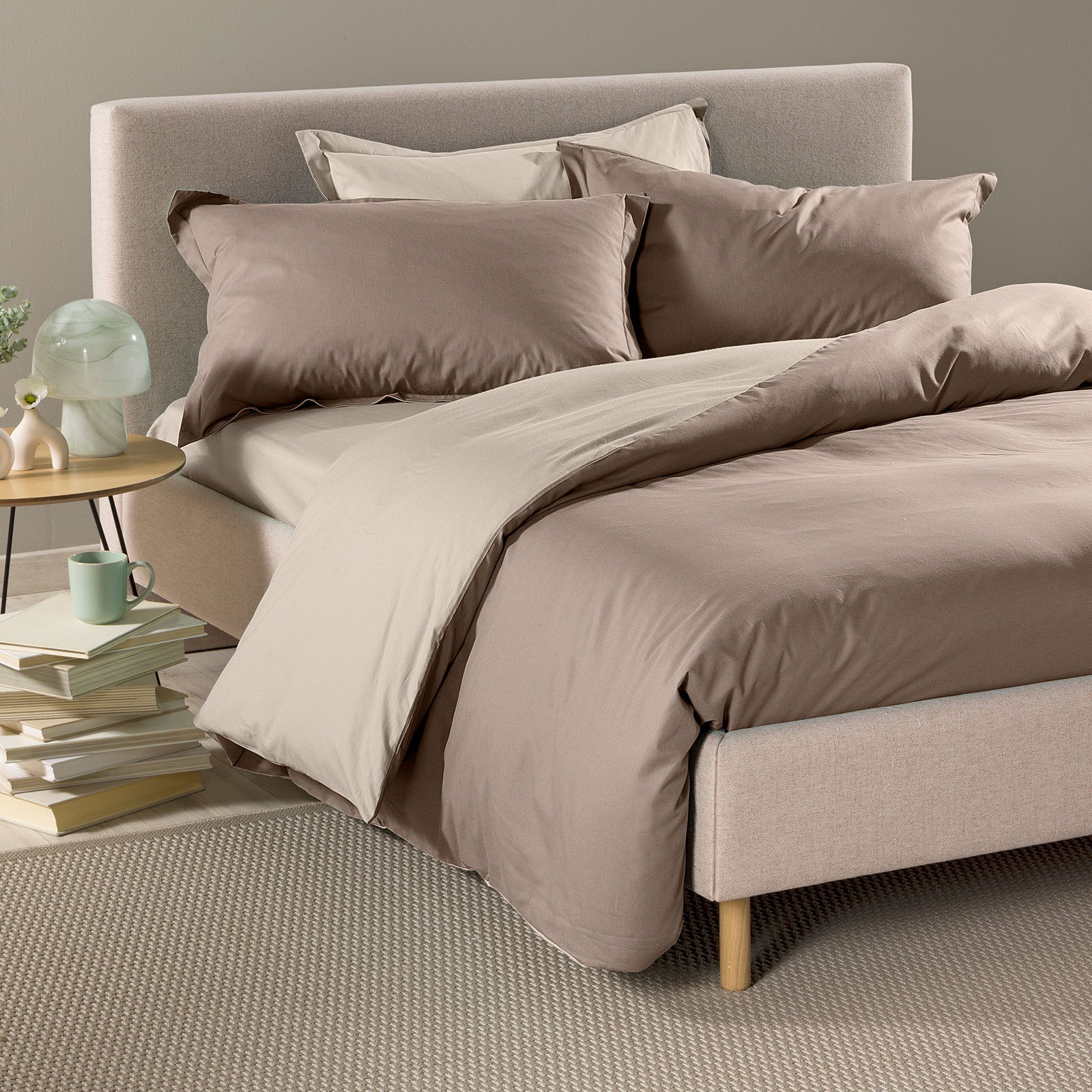 Completo Copripiumino In Cotone Vita Double Matrimoniale Tortora Primanatura