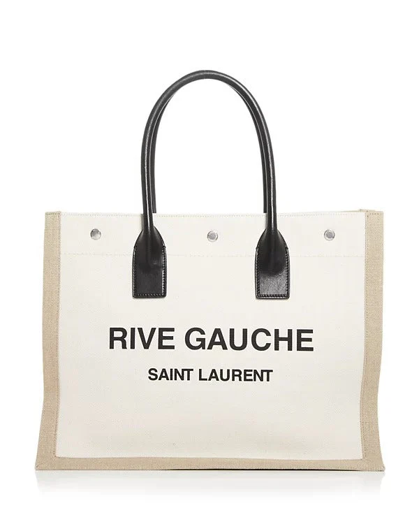 Saint Laurent Paris Rive Gauche Canvas Tote Bag Cotton NOIR ET BLANC 18.8 X 14.1 X 6.2 IN - Top Club