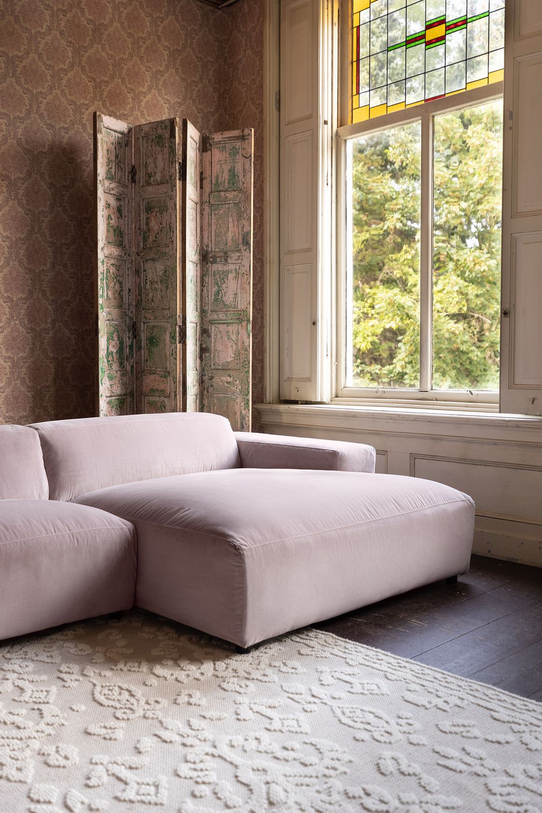 King 3-zits bank chaise longue rechts soil army green