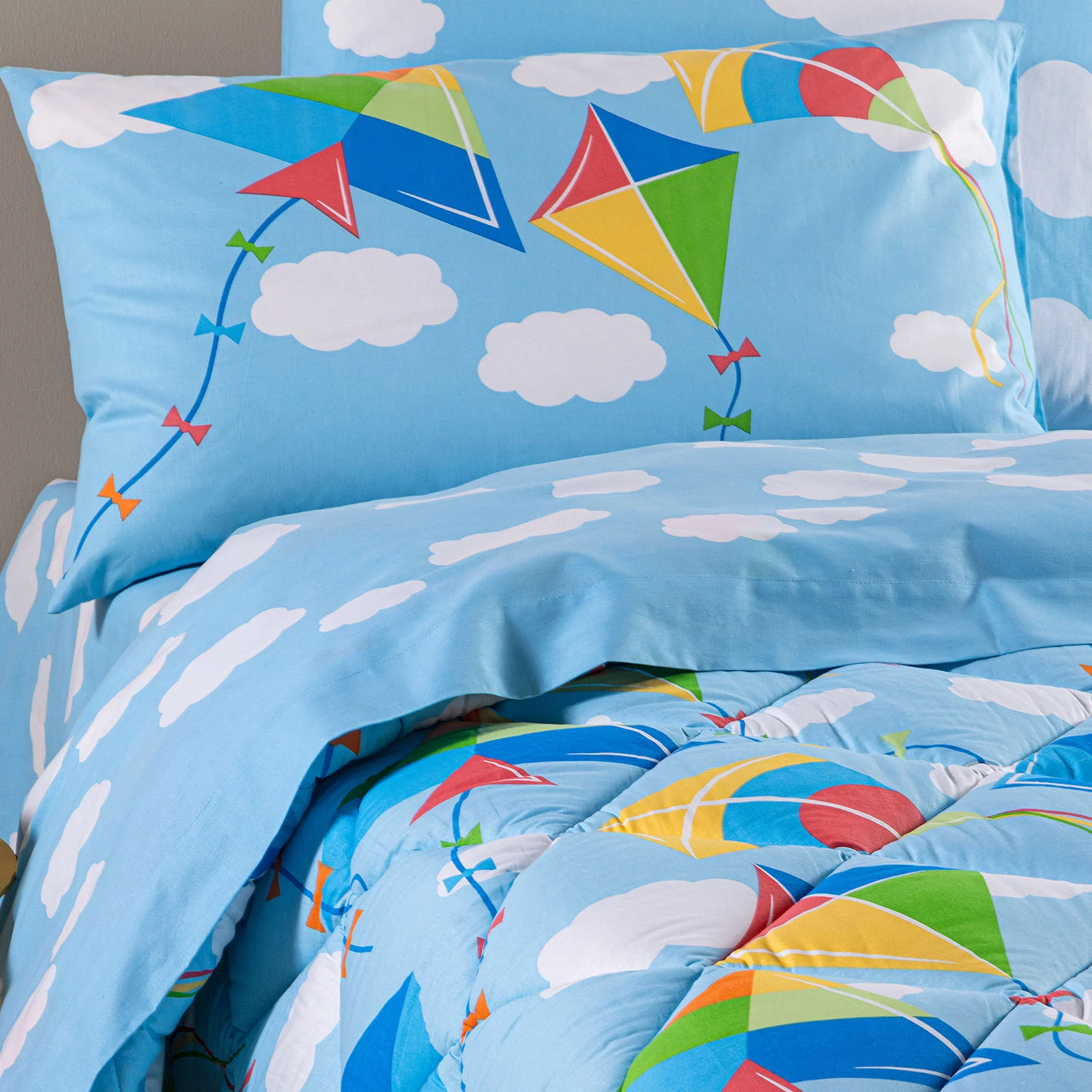 Trapunta In Cotone Aquiloni Piazza E Mezza Azzurro Caleffi Kids