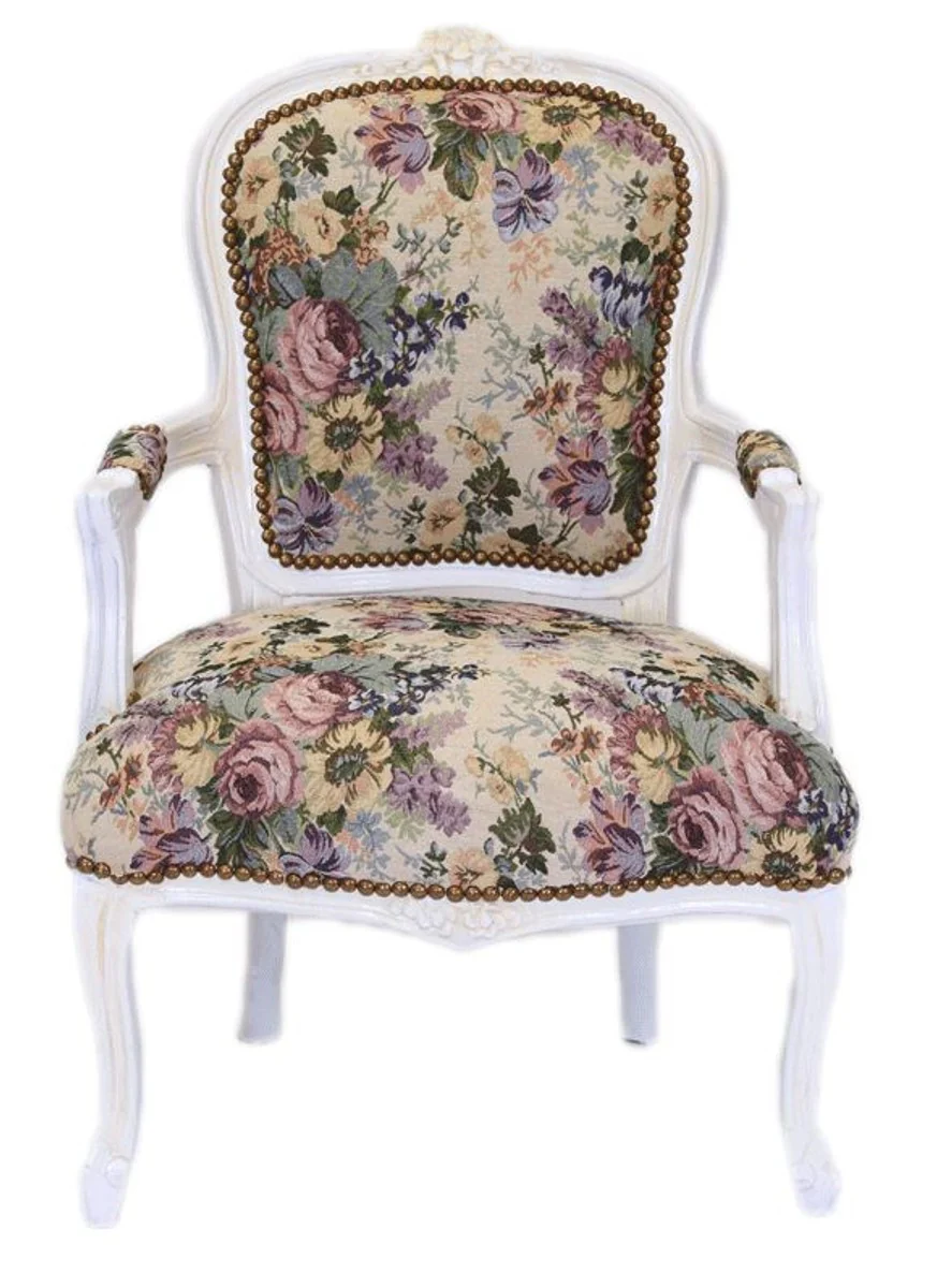 Baroque bench set floral pattern / antique style white - 1 sofa + 2 armchairs