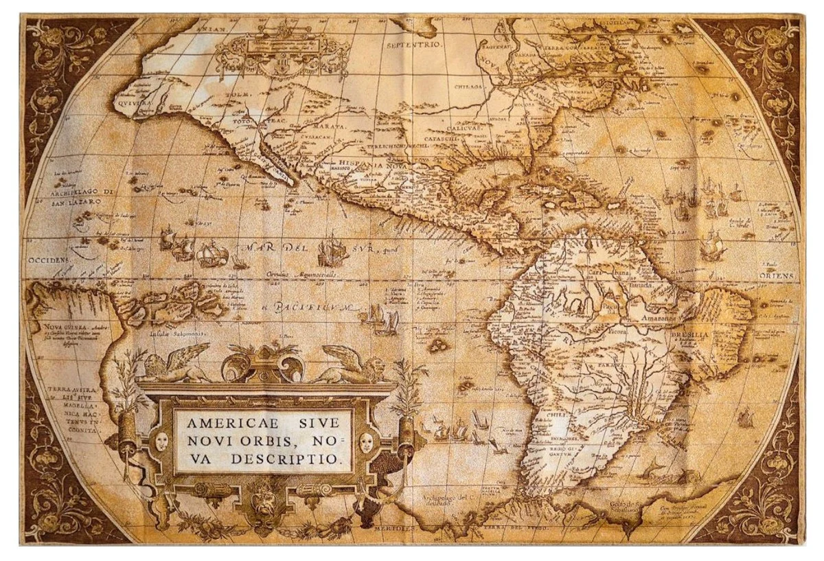 Art Deco Tapestry World Map Brown / Beige 180 x 130 cm - Art Deco Furniture