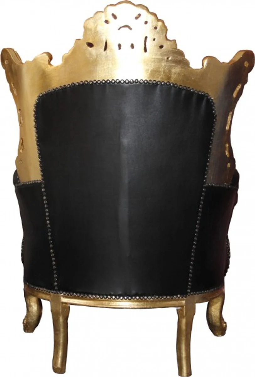 Baroque living room set Master black / gold leather look Mod2 - 3-seater sofa + 2 armchairs