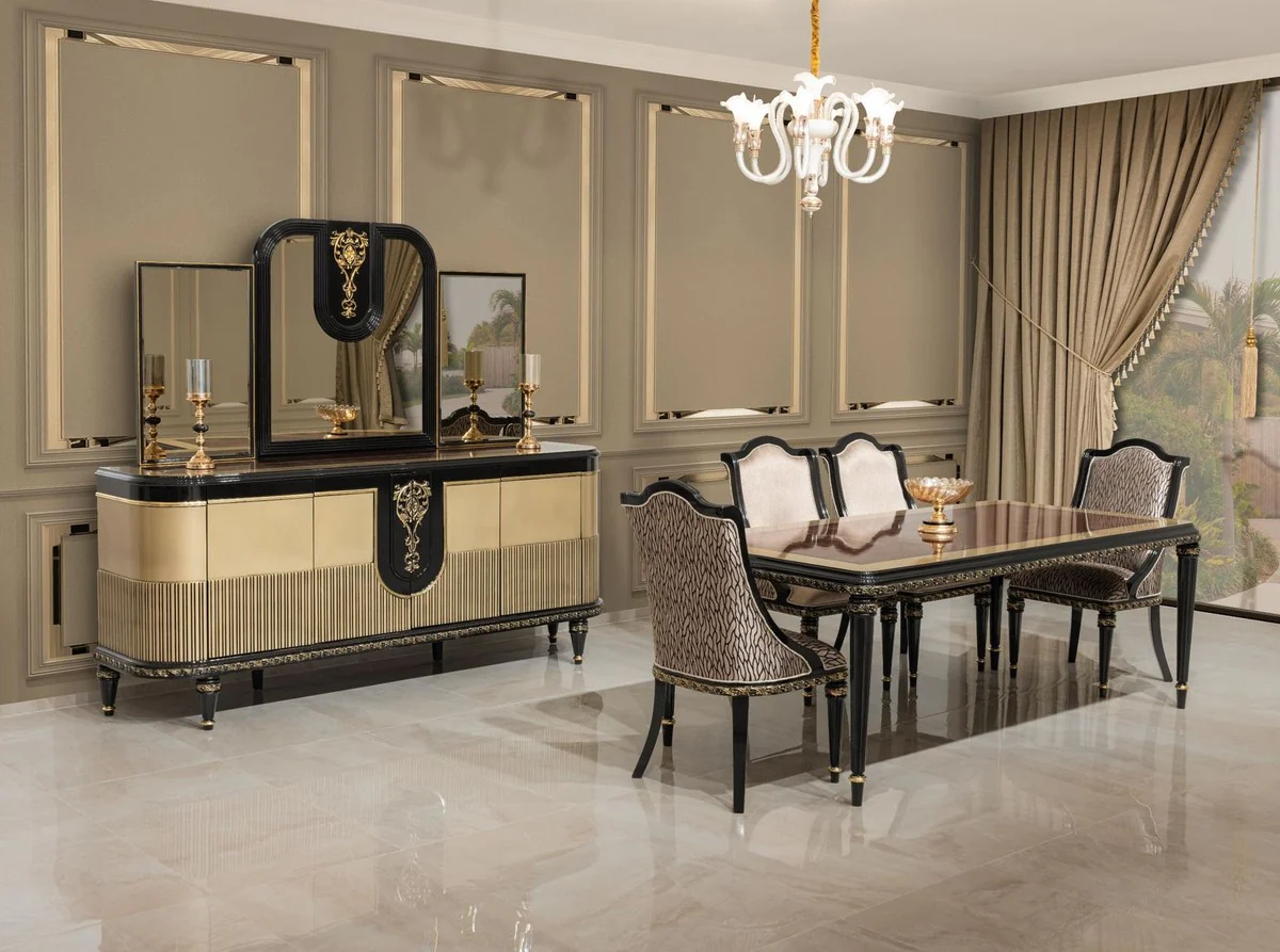 Luxury Baroque Dining Table Brown / Black / Gold - Rectangular Baroque Style Kitchen Table - Luxury Dining Room Furniture in Baroque Style - Baroque Dining Room Furniture - Baroque Furnishings