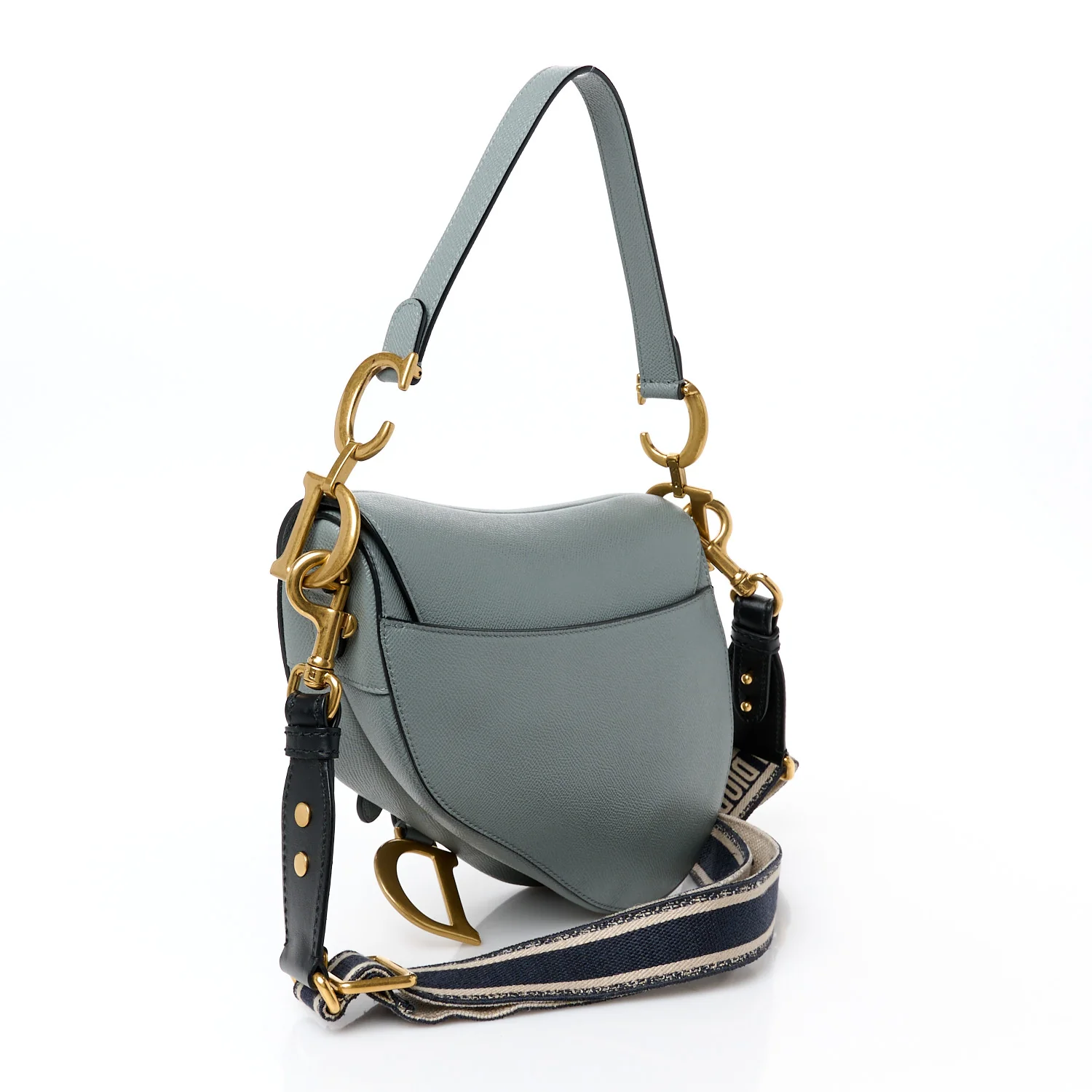 Grained Calfskin Saddle Bag With Strap Stone Grey - Top Club
