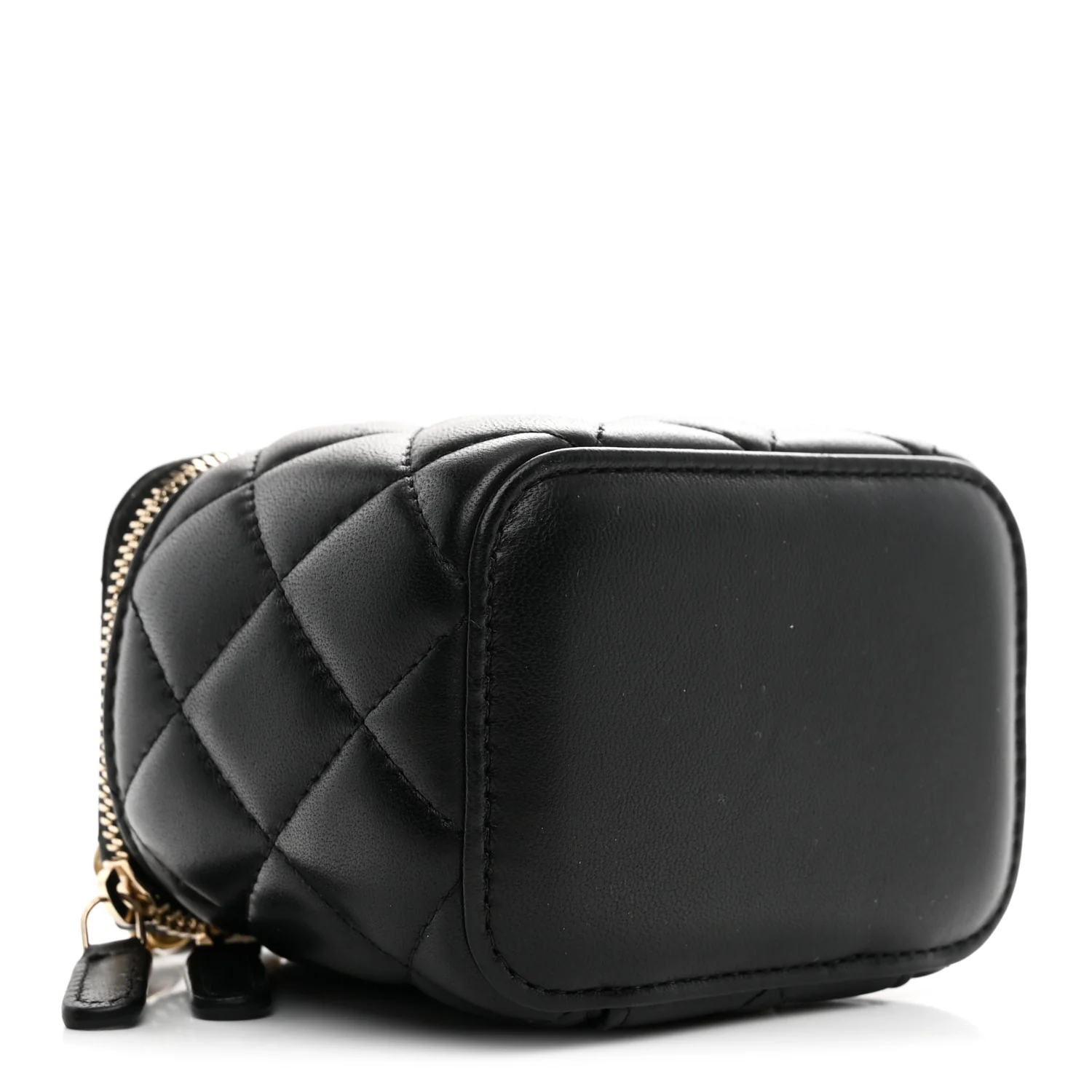 Lambskin Quilted Mini Pearl Crush Vanity Case With Chain Black - Top Club