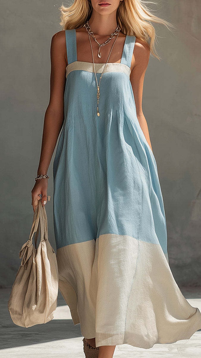 Women's Color Block Stitched Elegant Spaghetti Strap Long Dress - Nordfashionstorm - Women's Clothing, Fashion for You - Nordfashionstorm.com