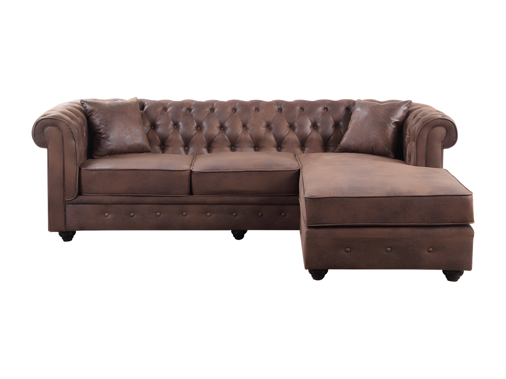 Sofá rinconero chesterfield de microfibra envejecido