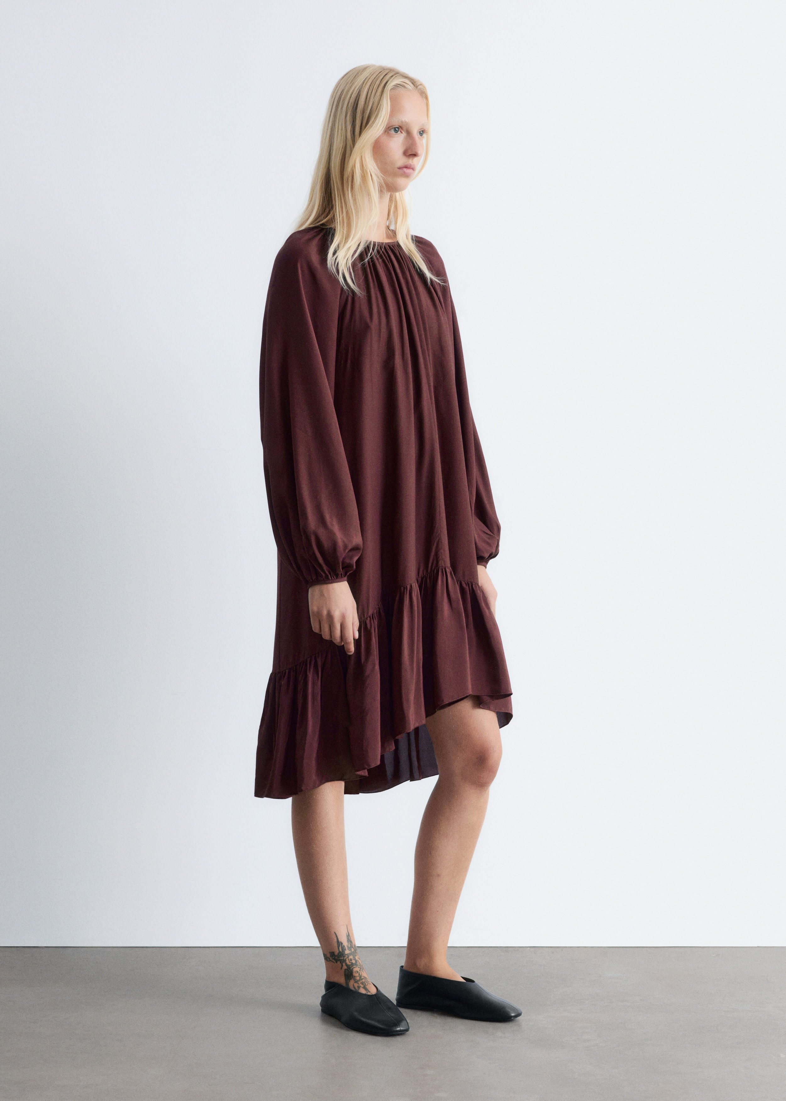 & Other Stories FLOUNCED BALLOON-SLEEVE MINI DRESS