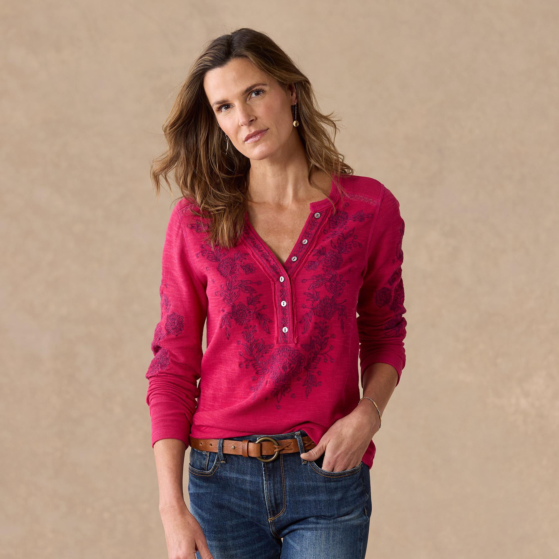 Artisan Floral Henley, Petite - Sundance Living