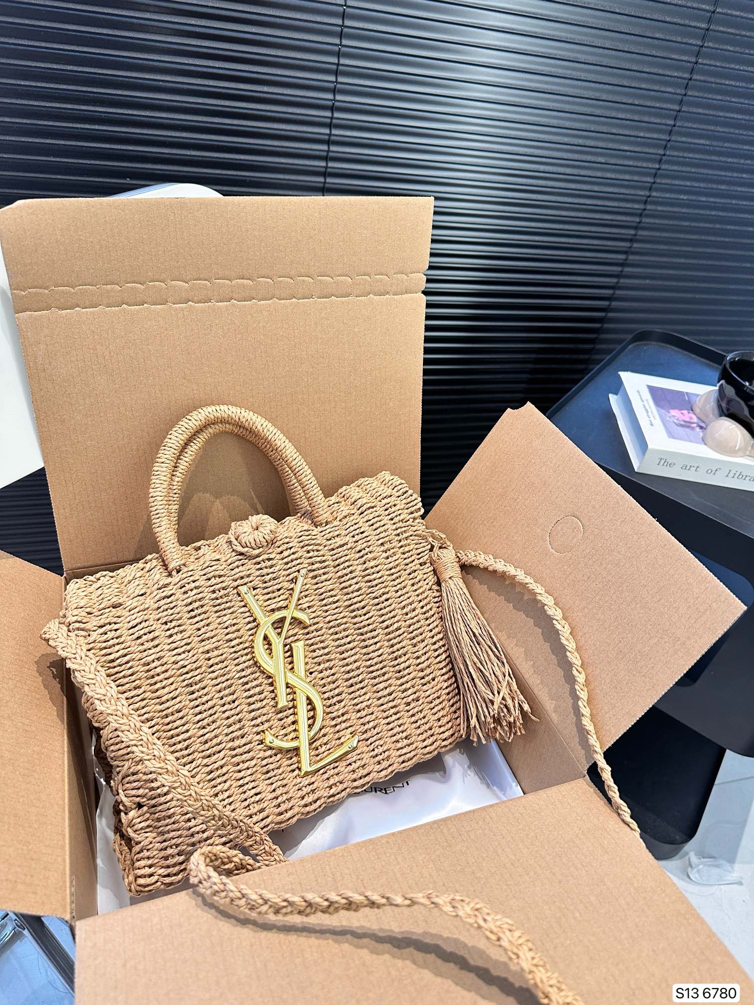 SAINT LAURENT YSL Vacation Woven Tote Bag 27x18cm - Top Club