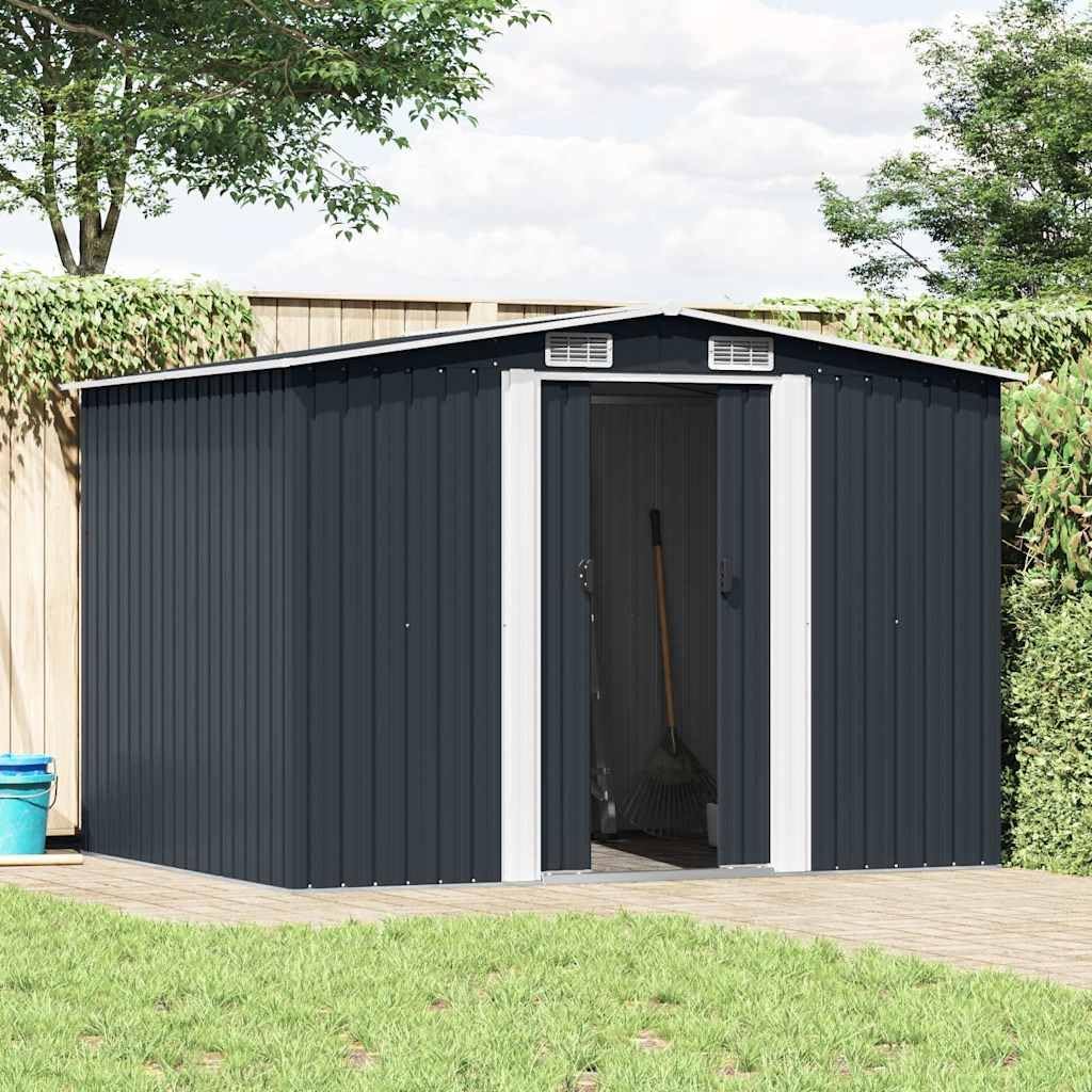 vidaXL Capanno per Attrezzi da Giardino Ventilato Ingresso a Scorrimento Robusto Casetta da Esterno Magazzino Antracite 257x205x178 cm in Acciaio