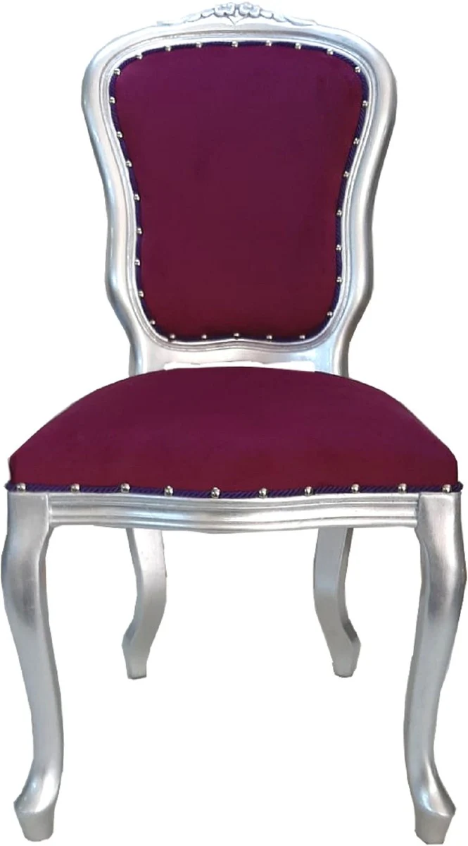 Luxury baroque dining room set Louis purple / silver 50 x 60 x H. 104 cm - 6 handmade dining chairs - Baroque dining room furniture - Made in Italy