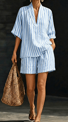 Women's Linen-Cotton Striped Loose Set - Nordfashionstorm - Women's Clothing, Fashion for You - Nordfashionstorm.com