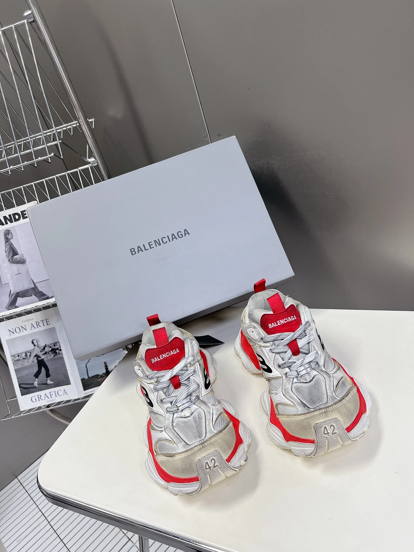 Balenciaga - Inspired Chunky Sneakers With Red Accents For Trendy Outfits - Sneaker Replica Workshop