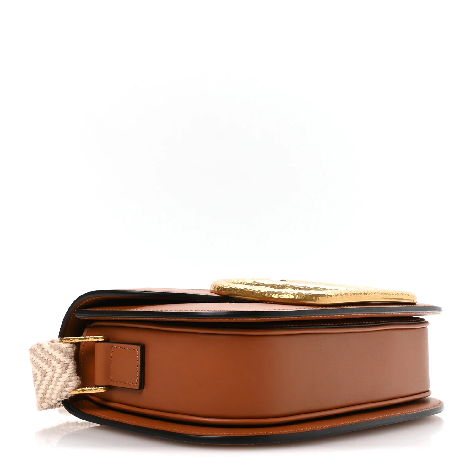 Calfskin Linen Supervee Crossbody Bag Saddle Brown Natural - Top Club