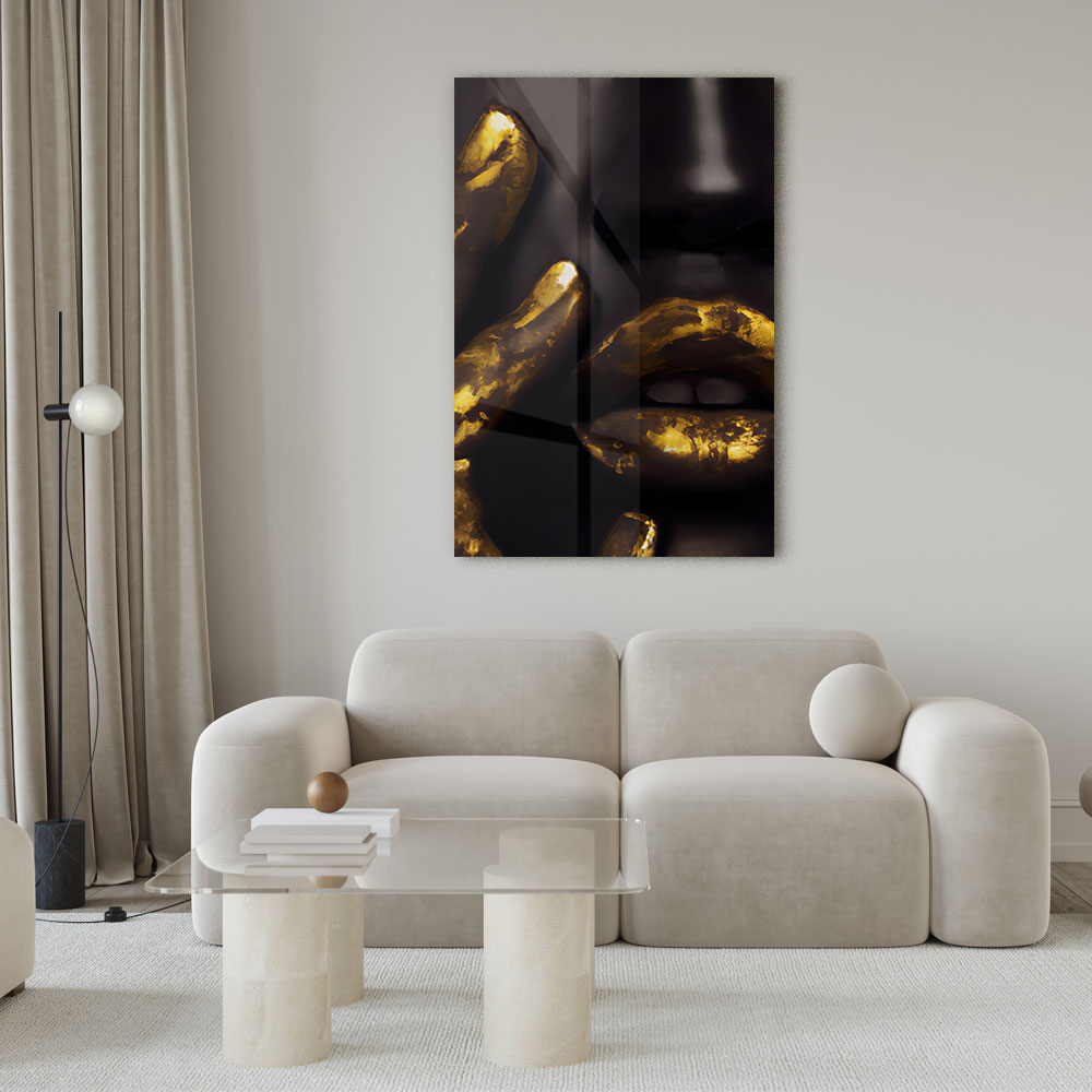 Walljar acrylglas schilderij - Golden Lips Acrylglas schilderij - 150 x 225 cm