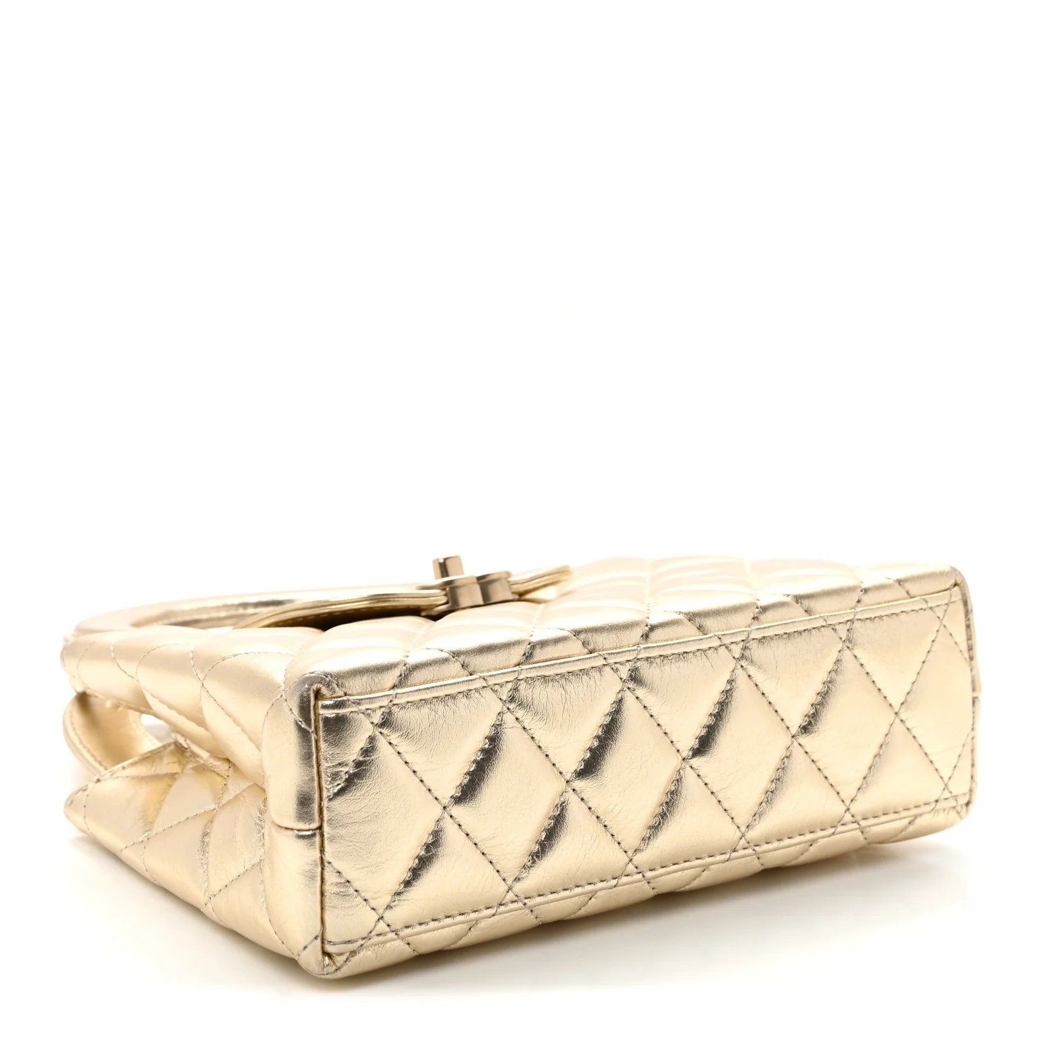 Metallic Shiny Aged Calfskin Quilted Nano Kelly Shopper Gold - Top Club