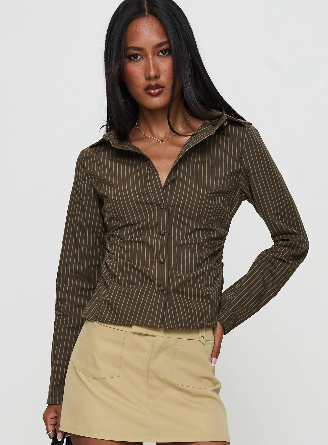 Held My Hand Long Sleeve Top Brown Stripe