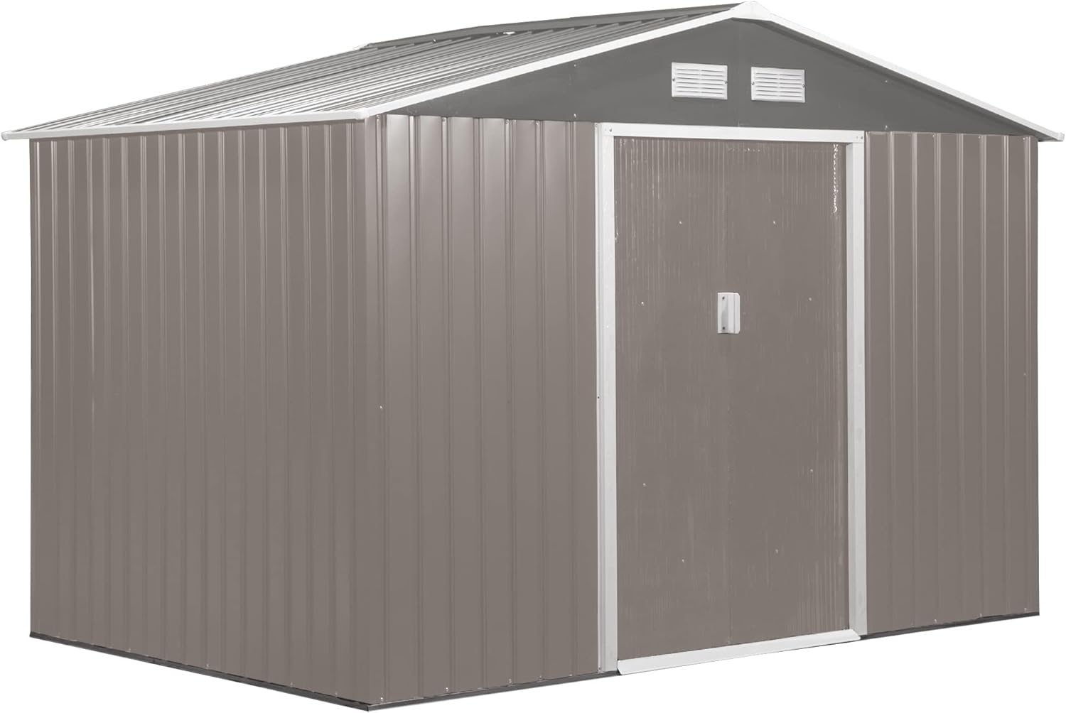 Outsunny Casetta da Giardino con Base e Doppie Porte Scorrevoli in Lamiera di Acciaio, Capanno da Giardino in Acciaio, 277x195x192cm, Grigia