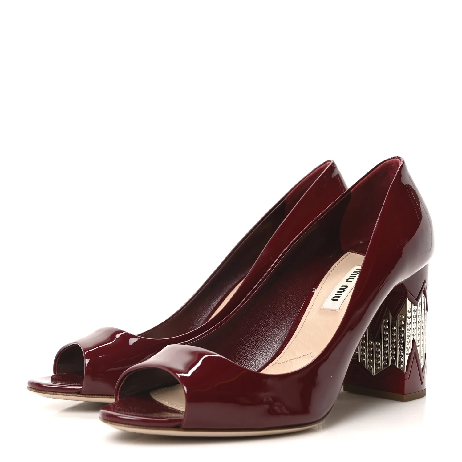 Patent Crystal Peep Toe Pumps 37.5 Burgundy - Top Club