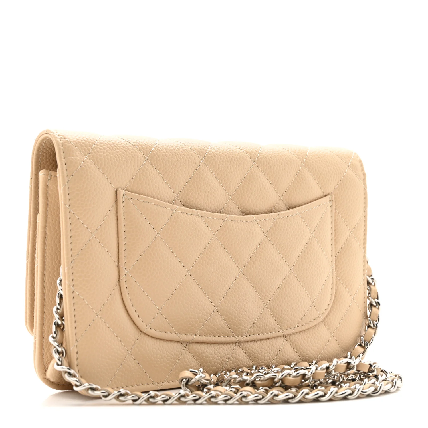 Caviar Quilted Wallet on Chain WOC Beige - Top Club