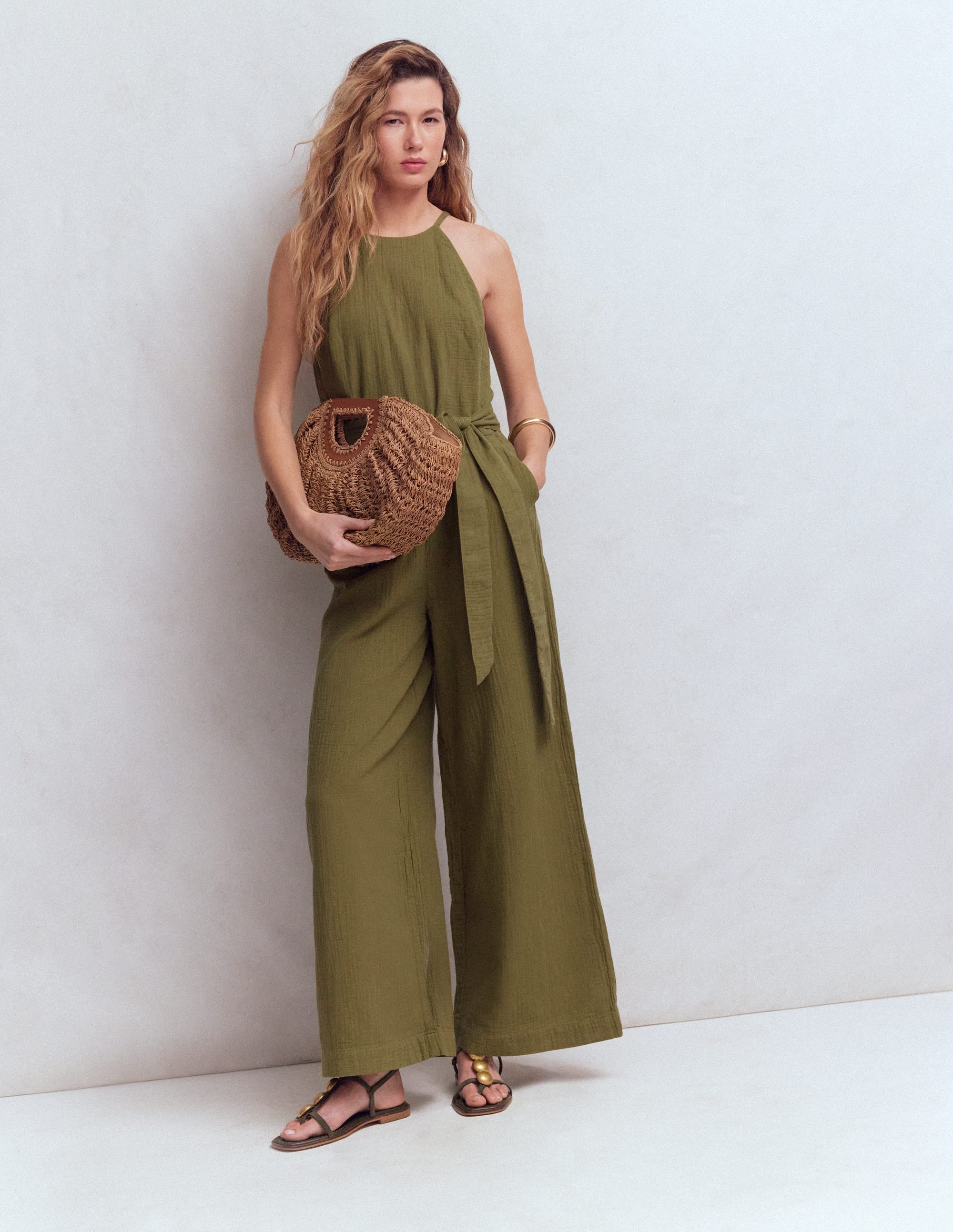 Rosa Doppeltuch-Jumpsuit-Olive