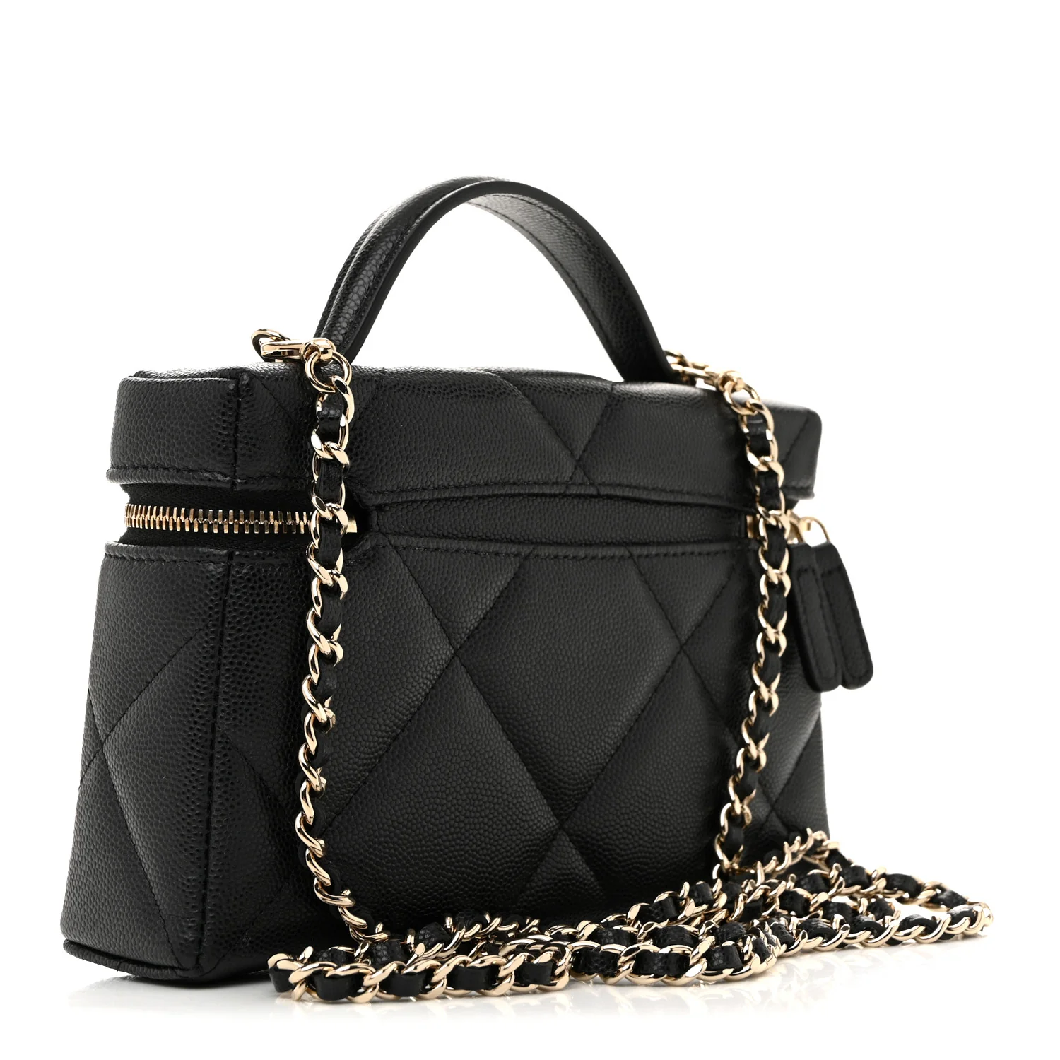 Caviar Quilted Top Handle Slim Vanity With Chain Black - Top Club