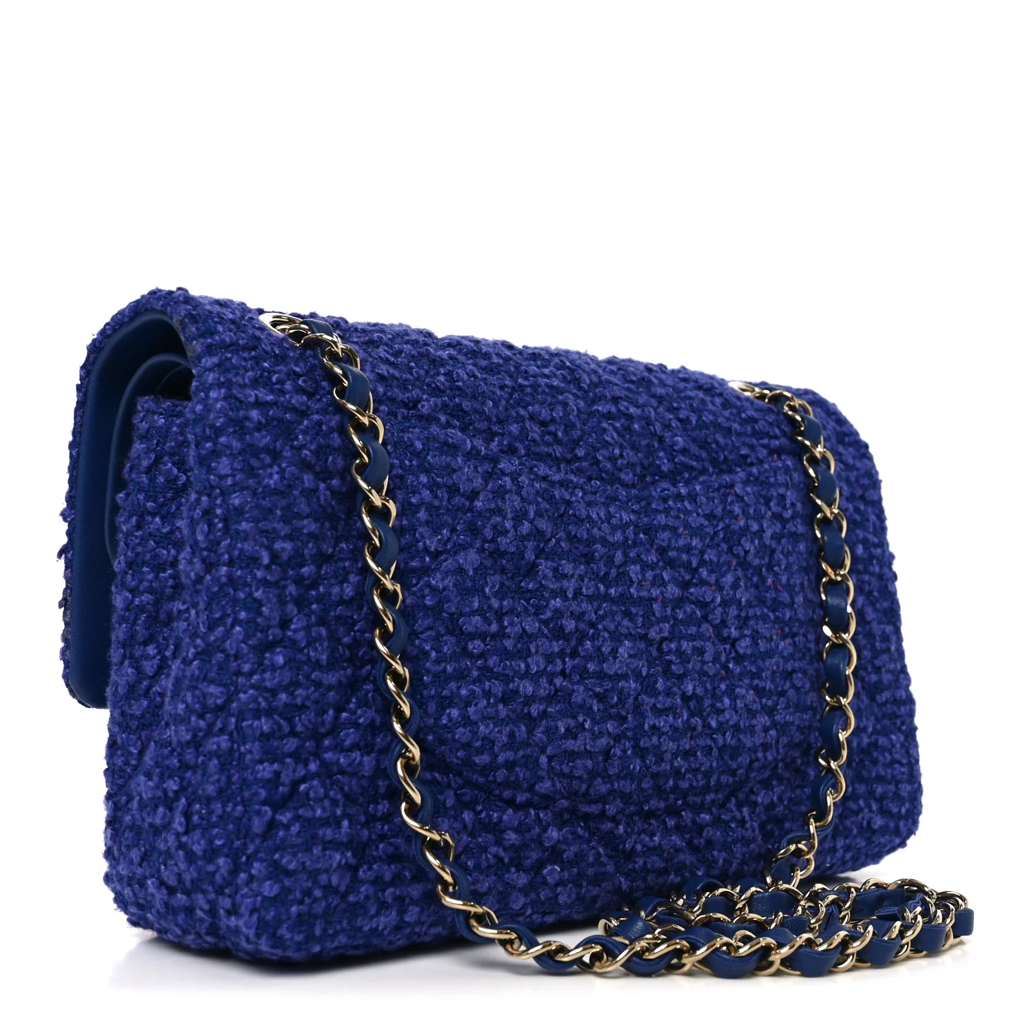 Tweed Quilted Medium Double Flap Blue