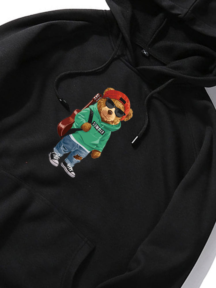 Guitar Bear Print Hoodie
