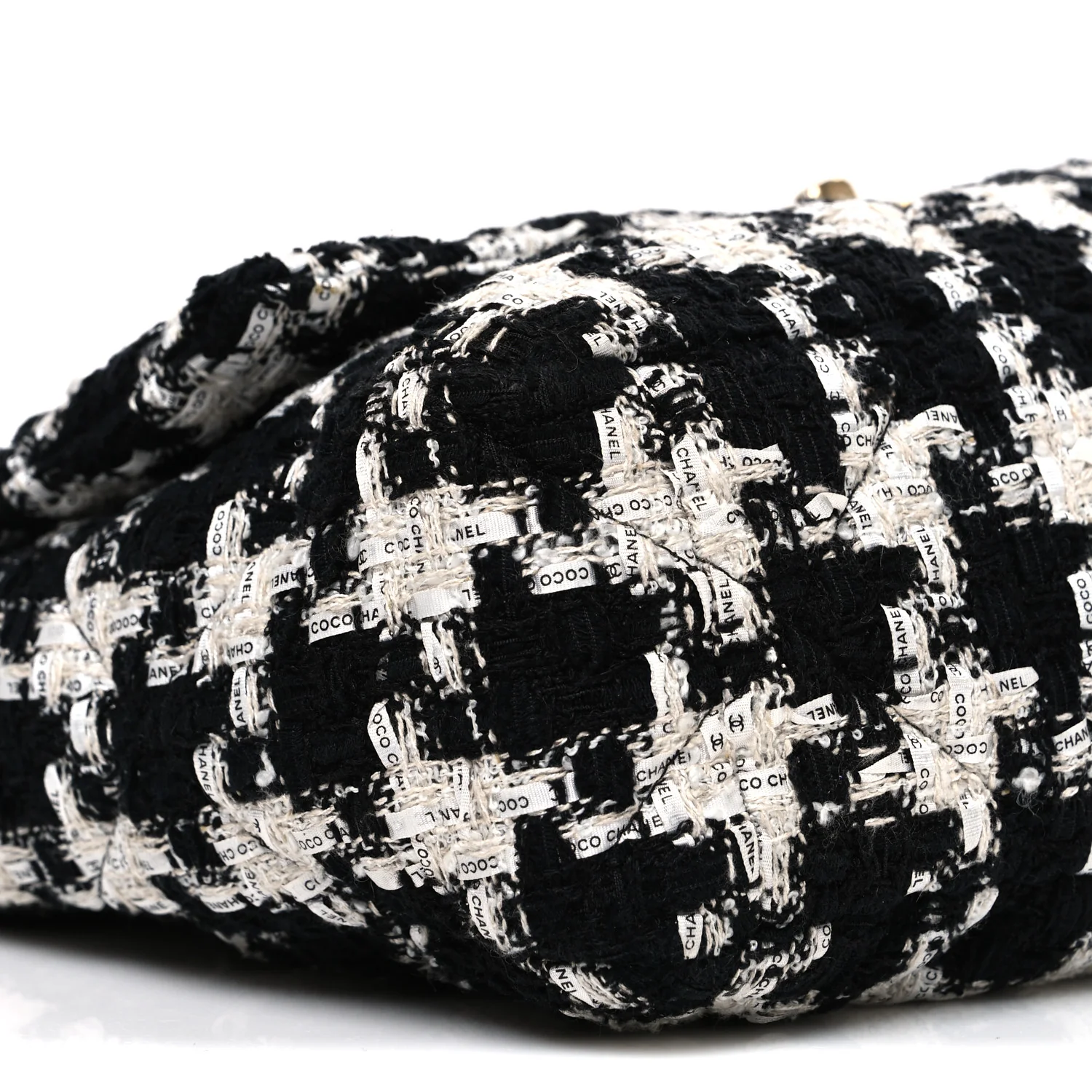 Tweed Quilted Large Chanel 19 Flap Black Ecru White - Top Club