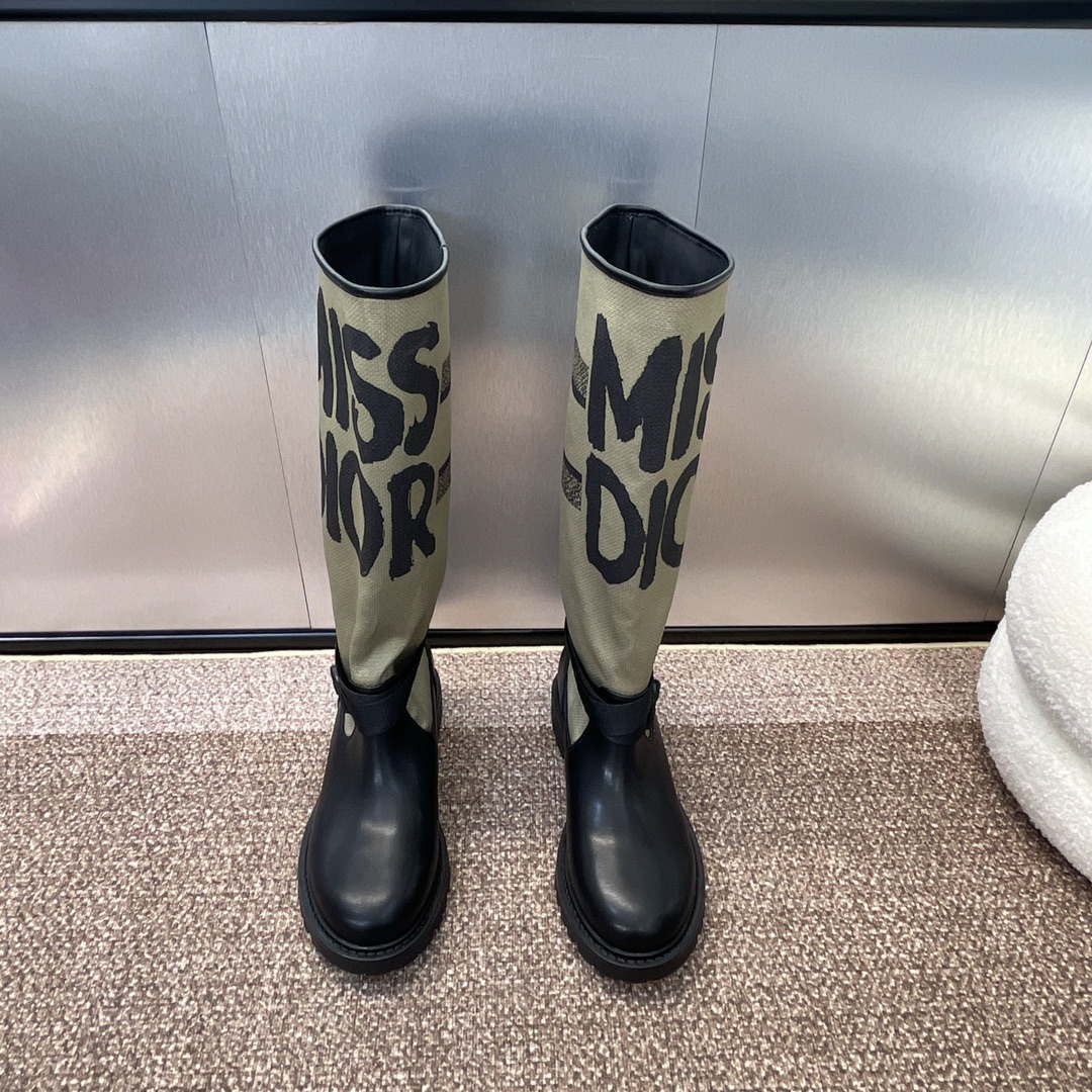 Dior KDI929CMV_S17X Warm Taupe Technical Canvas with Black Miss Dior Graffiti Print and Black Calfskin - Sneaker Replica Workshop