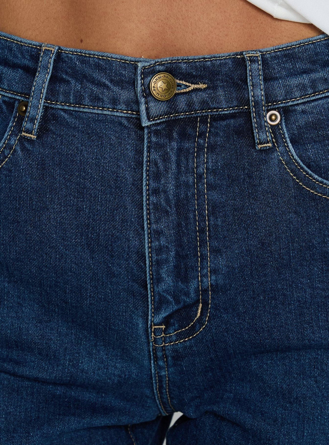 Cindee High Rise Cropped Jeans Mid Blue Wash