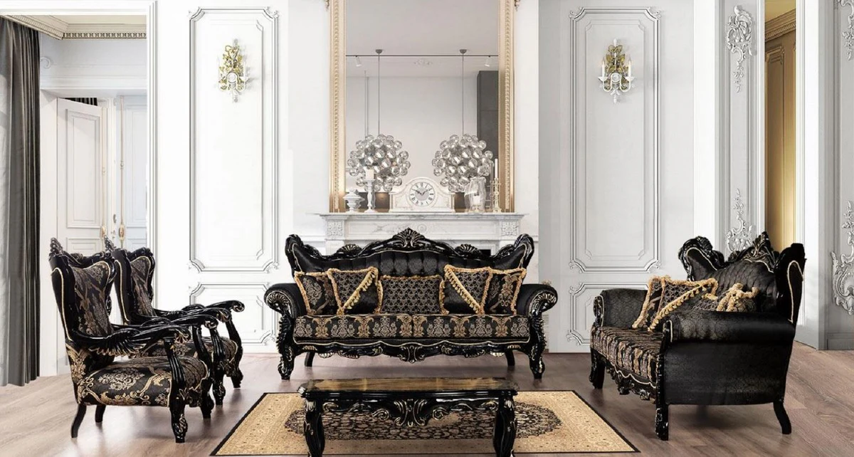Luxury Baroque Coffee Table Black / Gold - Solid Wood Living Room Table in Baroque Style - Baroque Living Room Furniture - Noble & Magnificent