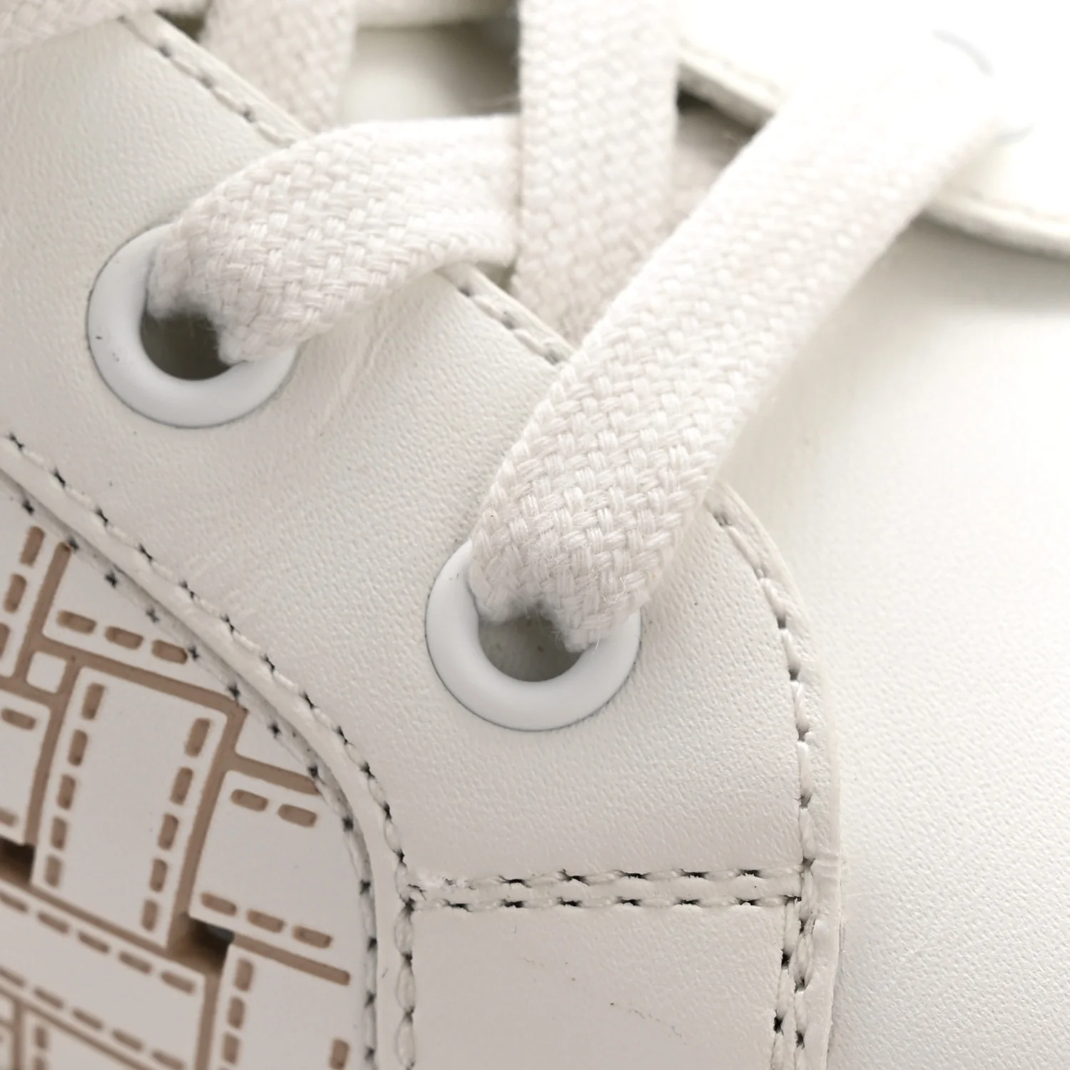 Calfskin Perforated Mosaic Day Sneakers 37.5 White - Top Club