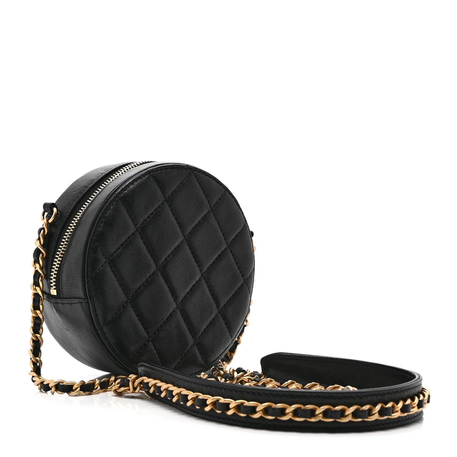 Goatskin Quilted Chanel 19 Round Clutch With Chain Black - Top Club