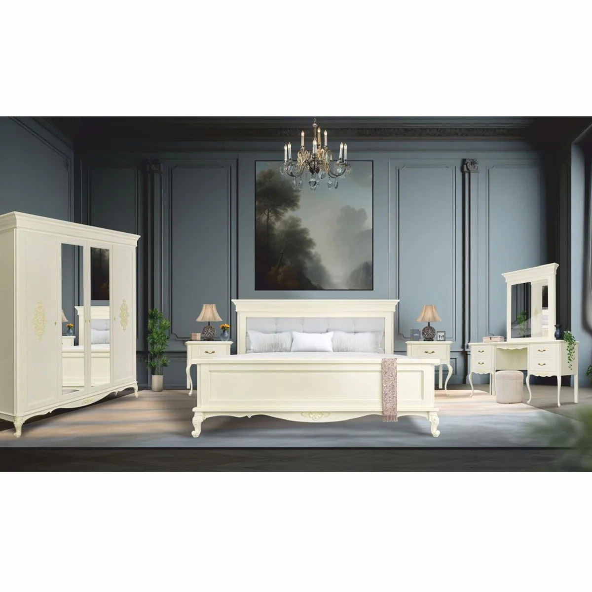 Luxury baroque bedside table with drawer cream H. 60 cm - Baroque furniture
