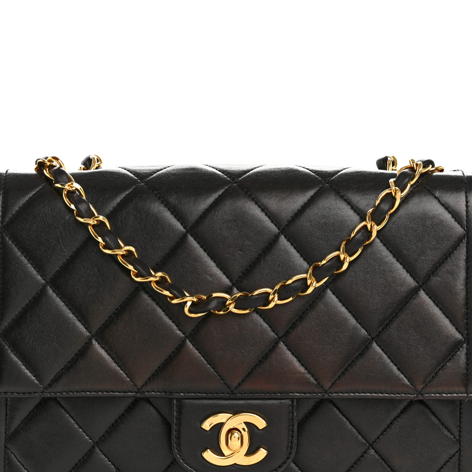 Lambskin Quilted Medium Single Flap Black - Top Club